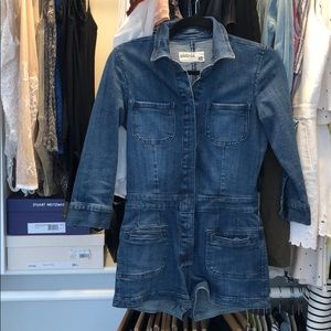 Denim button up stretch romper with pockets XS
